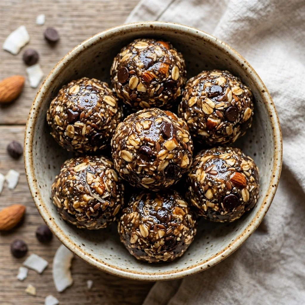 Homemade energy protein balls made with nuts and seeds