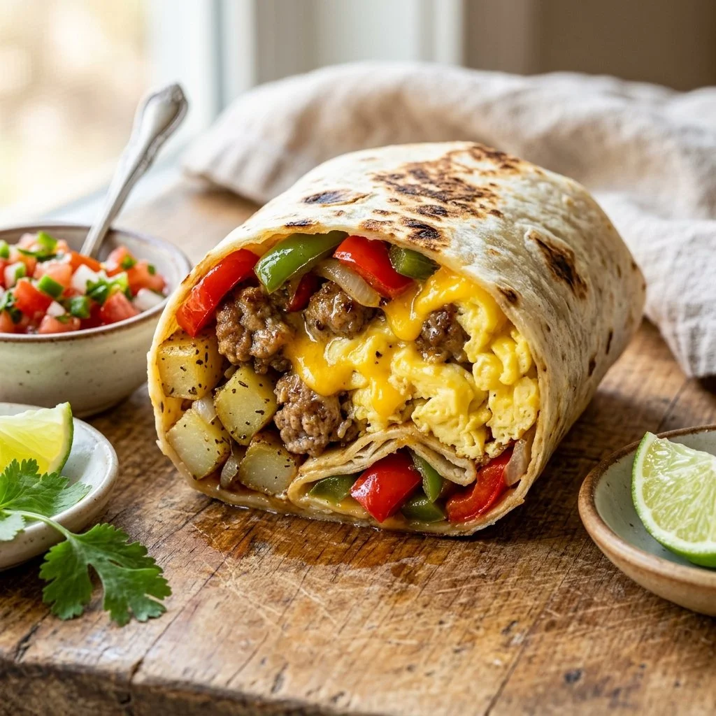 Freezer breakfast burritos ready for a quick and healthy meal option.