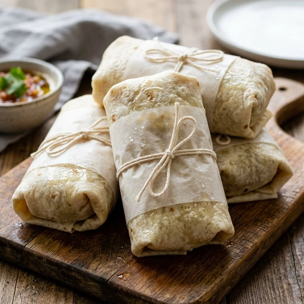 Freezer breakfast burritos ready to be heated for a quick morning meal