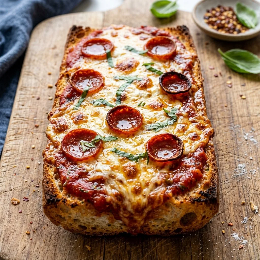 Delicious homemade French Bread Pizza topped with fresh ingredients