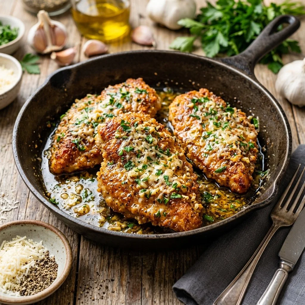 Garlic Parmesan Chicken served with herbs and spices for a flavorful meal