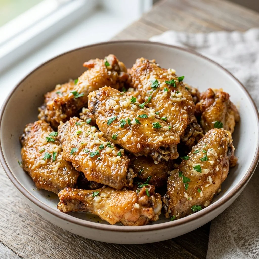 Delicious Garlic Parmesan Wings topped with Parmesan and garlic seasoning