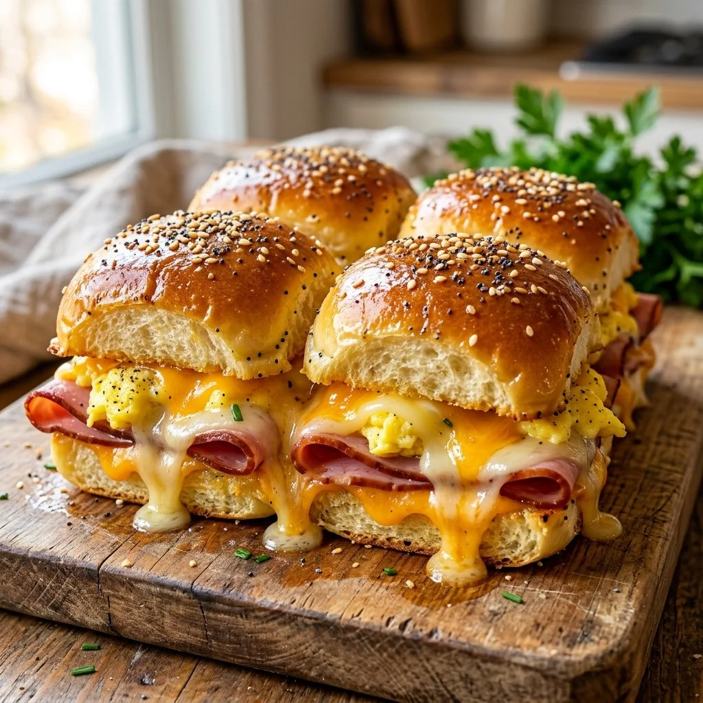 Ham and Cheese Breakfast Sliders on a serving platter