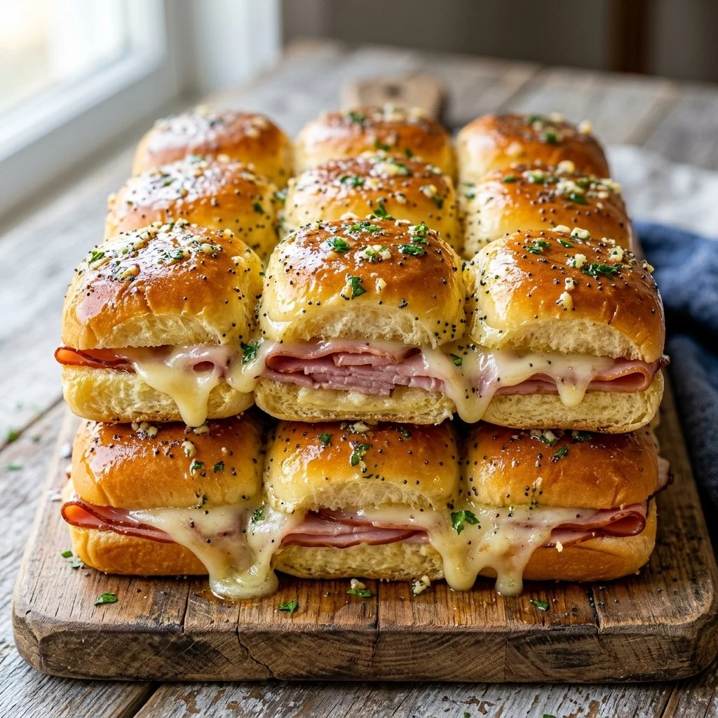 Delicious ham and cheese sliders on a platter