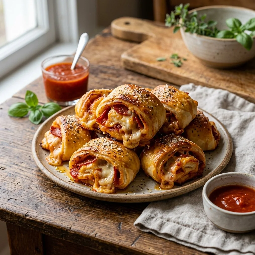 Delicious homemade pizza rolls on a baking sheet