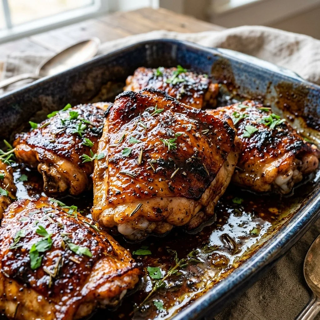 Honey Balsamic Chicken served with vegetables on a plate