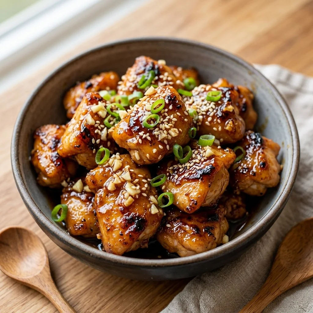Delicious Honey Garlic Chicken Bites served on a plate