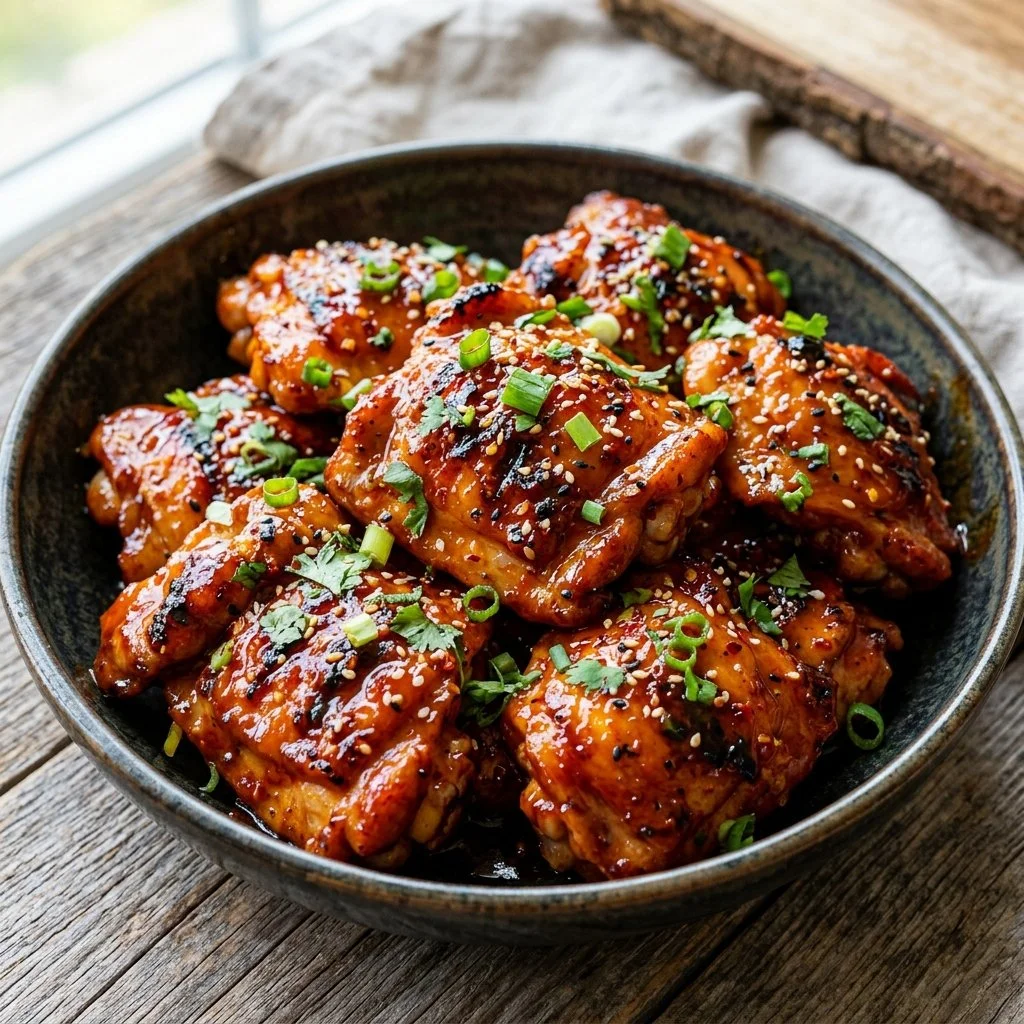Delicious Honey Sriracha Chicken plated with vegetables