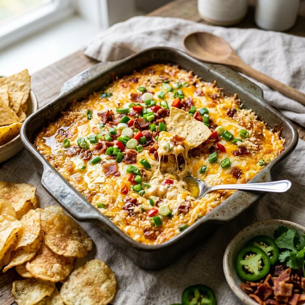 Delicious Jalapeno Popper Dip served with tortilla chips