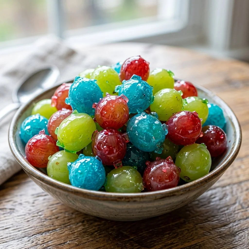 A bowl of Jolly Rancher Grapes showcasing their vibrant colors and tempting appearance.