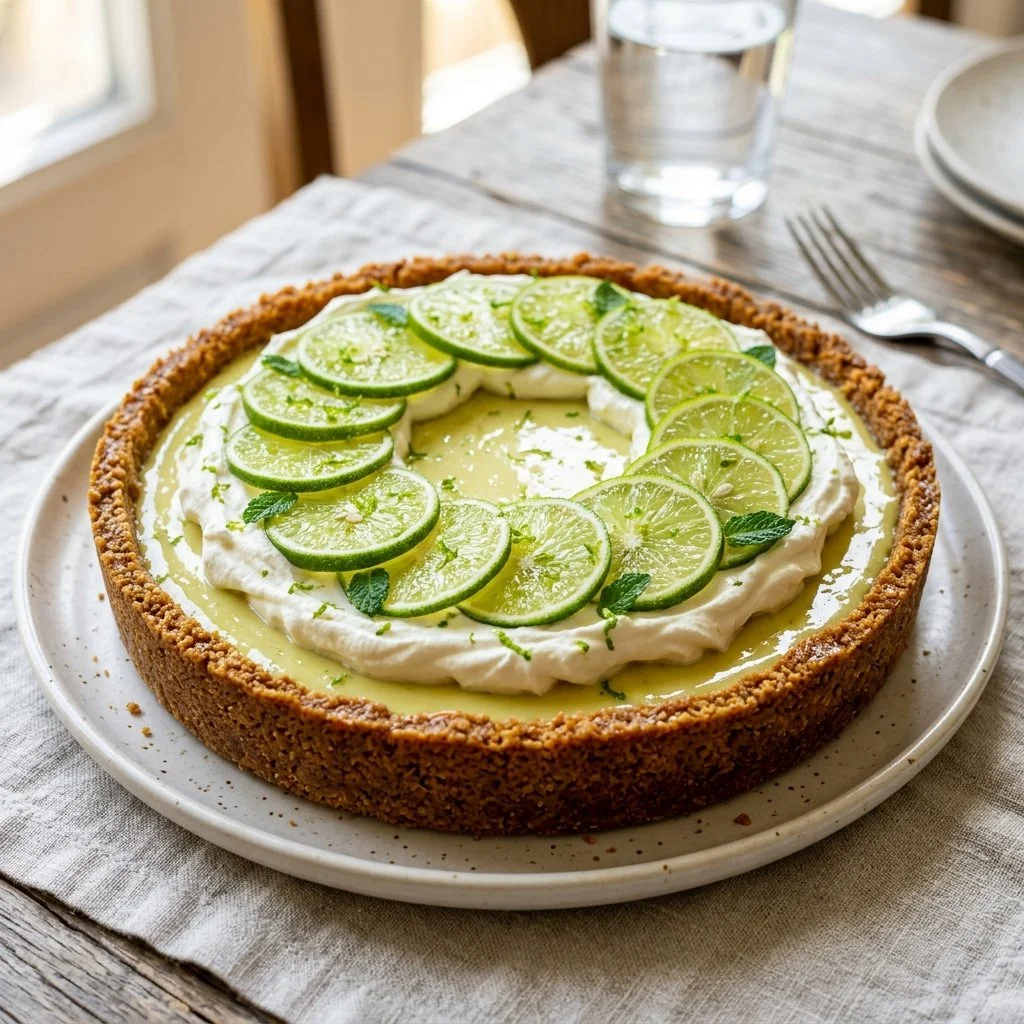 Delicious slice of Key Lime Pie with whipped cream on top