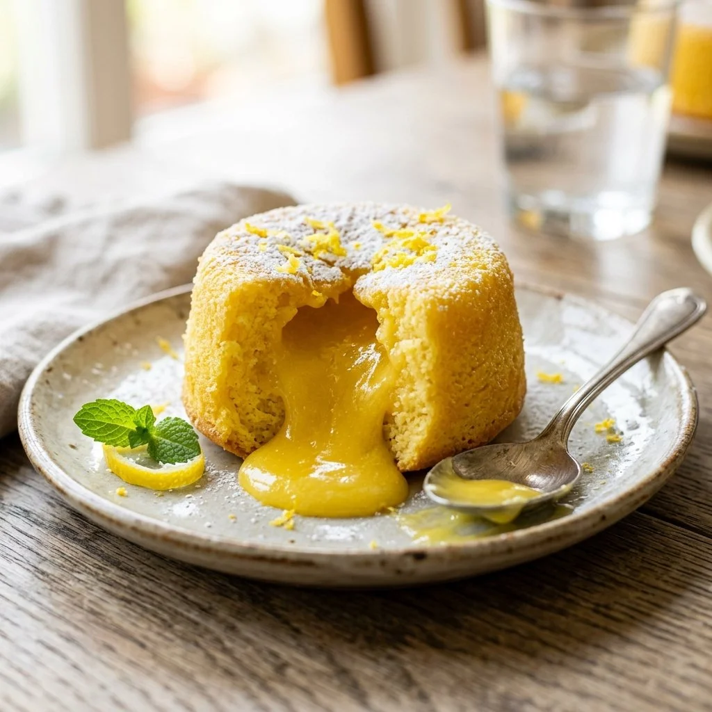 Delicious Lemon Lava Cake with a warm, gooey center and a tart lemon flavor