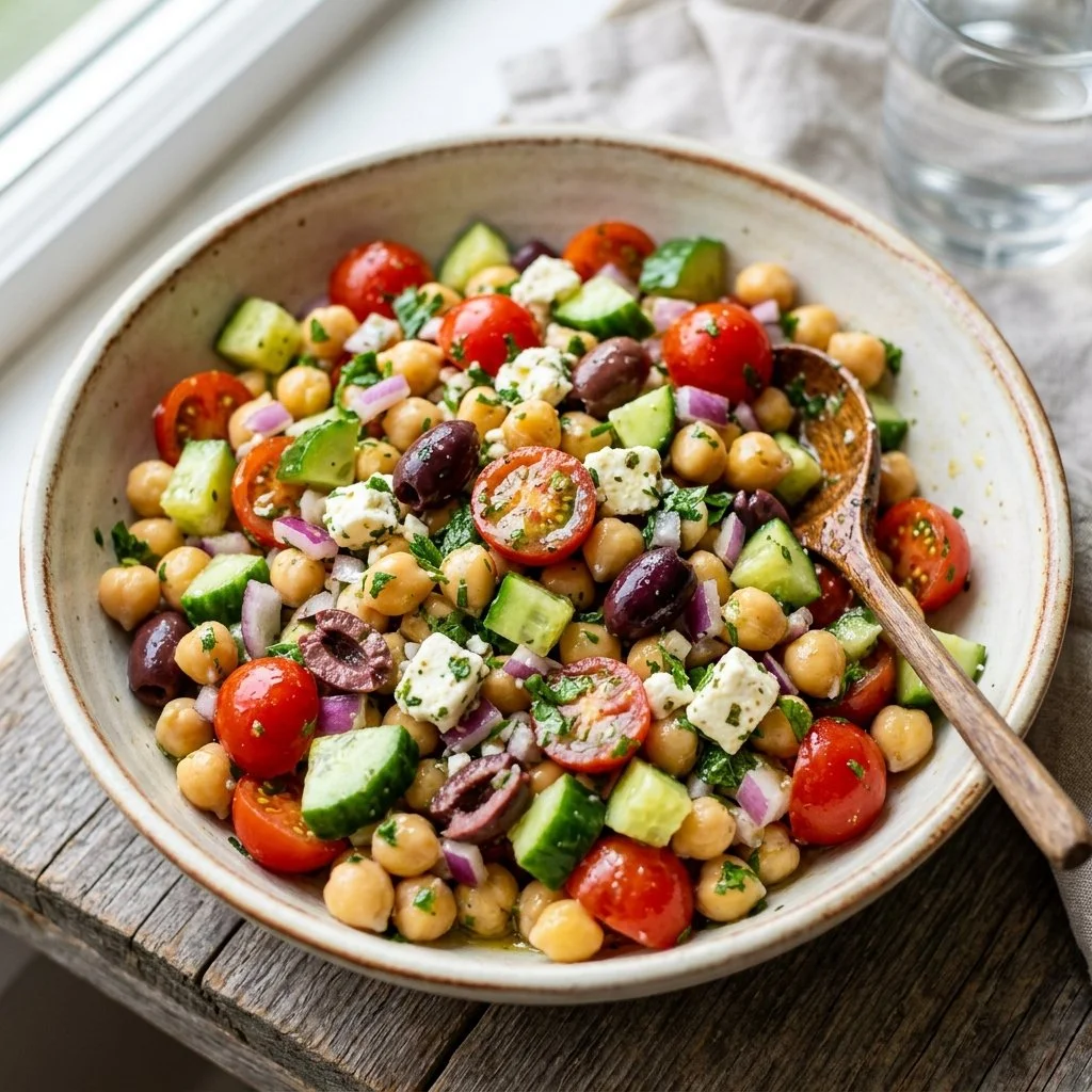 Mediterranean Chickpea Salad with fresh veggies and herbs