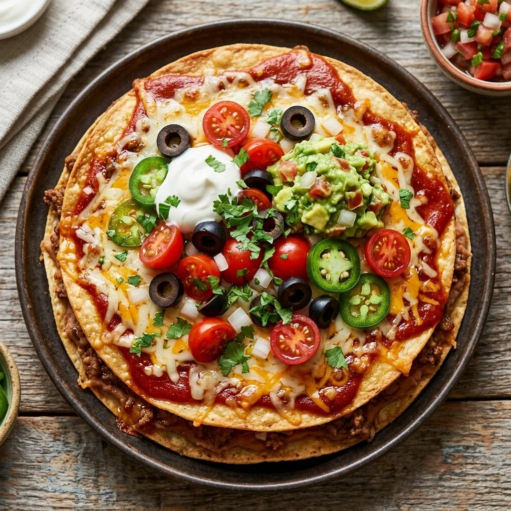 Delicious Mexican Pizza topped with fresh ingredients and spices