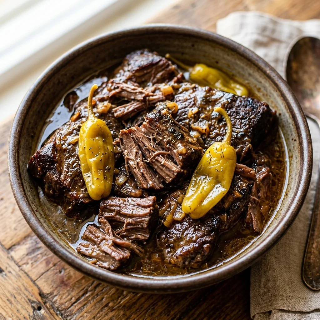 Delicious Mississippi Pot Roast served with vegetables and gravy