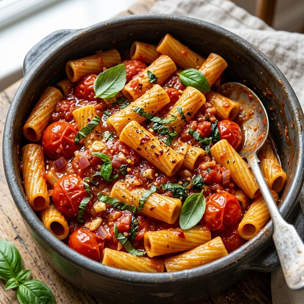 Delicious One Pot Pasta dish served with fresh ingredients