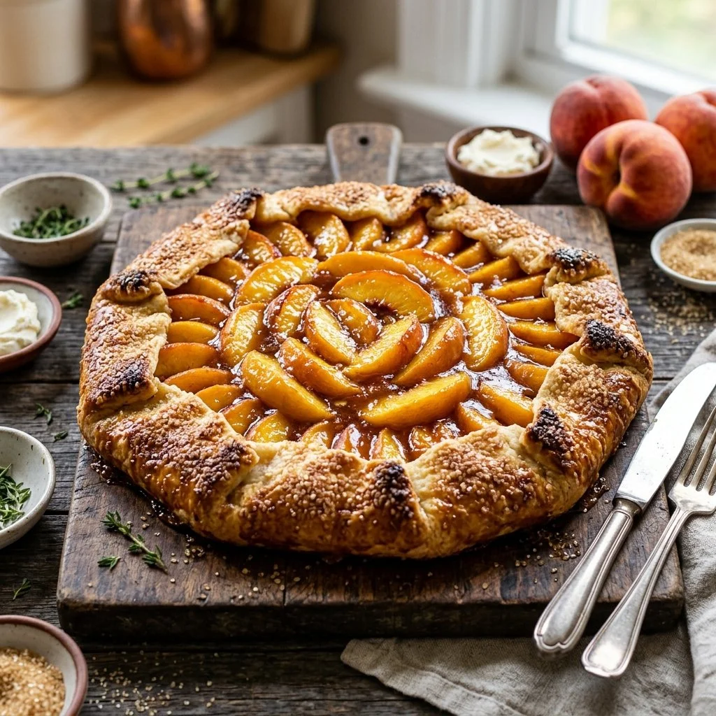 Delicious homemade peach galette with fresh peaches and a flaky crust