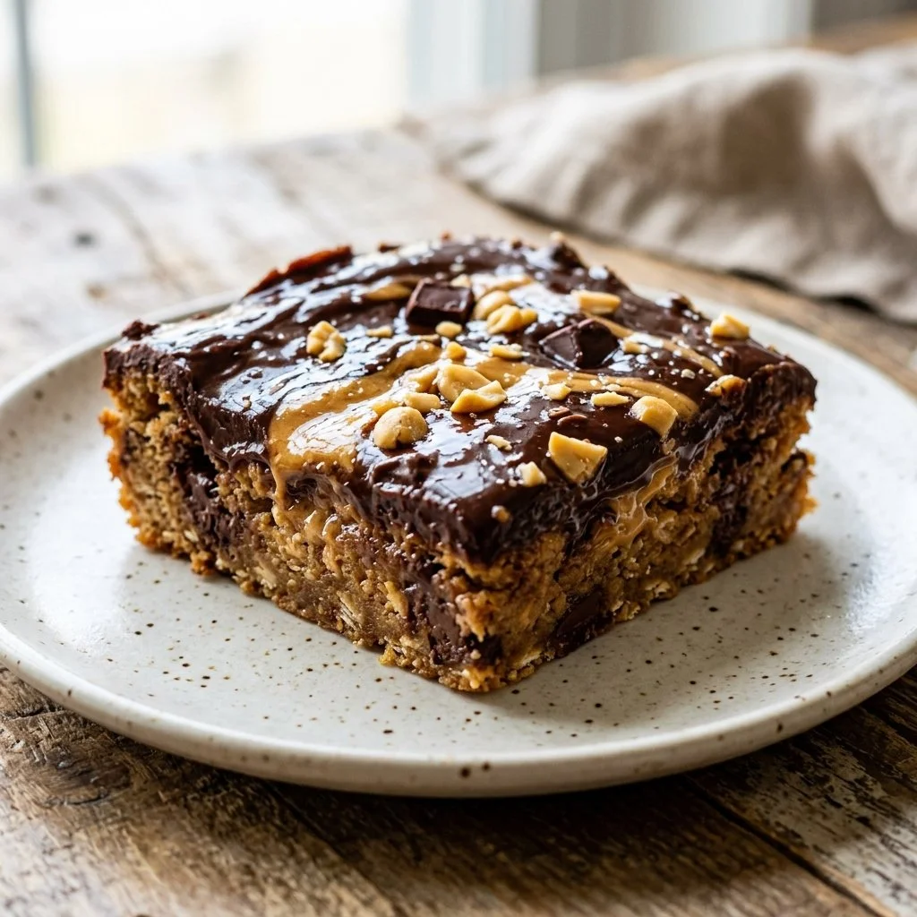 Delicious homemade peanut butter bars on a plate
