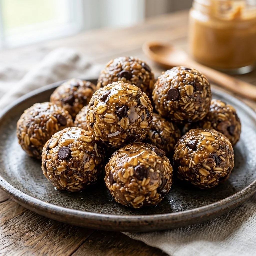 Homemade peanut butter energy bites for a healthy snack option.