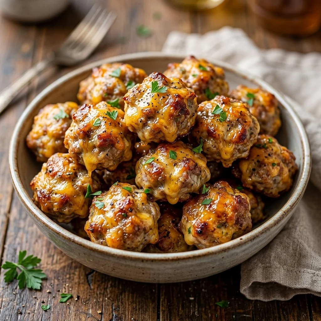 Delicious homemade sausage balls served on a platter