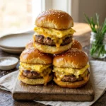 Sausage Egg and Cheese sliders served on a plate