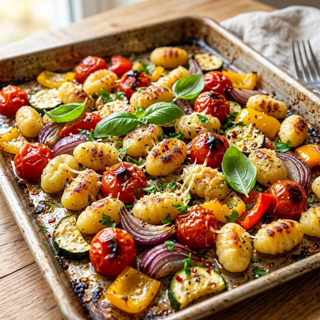 Delicious sheet pan gnocchi with roasted vegetables and herbs