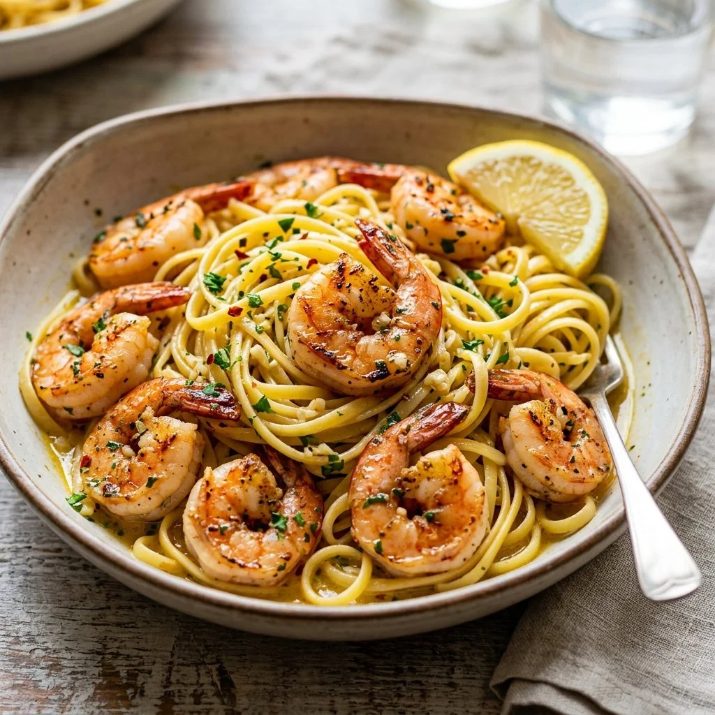Delicious Shrimp Scampi Pasta with garlic, butter, and fresh parsley