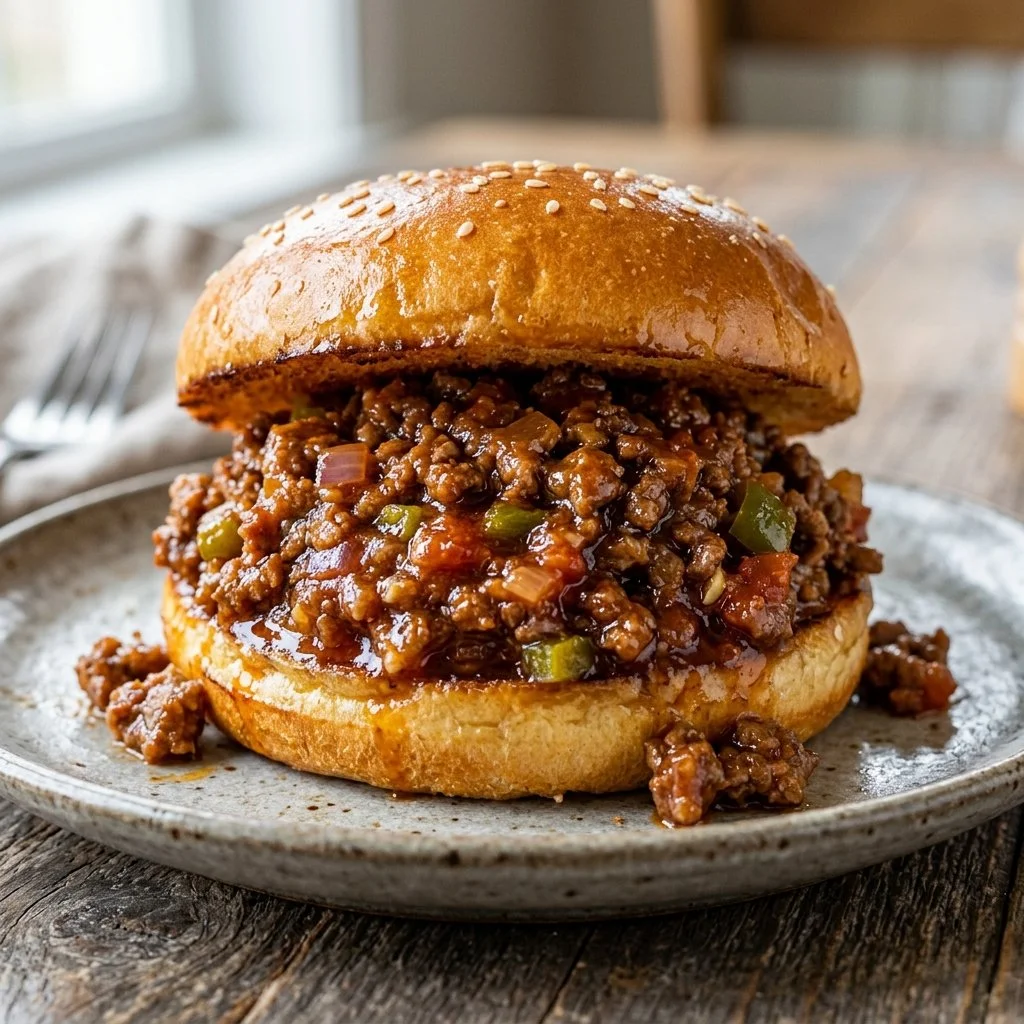 Delicious homemade Sloppy Joes served on a plate with a side of fries.