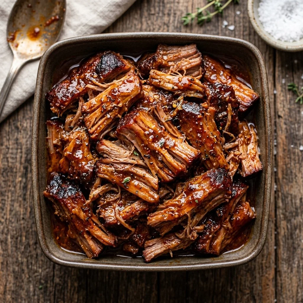 Delicious slow cooker pulled pork served with BBQ sauce and coleslaw