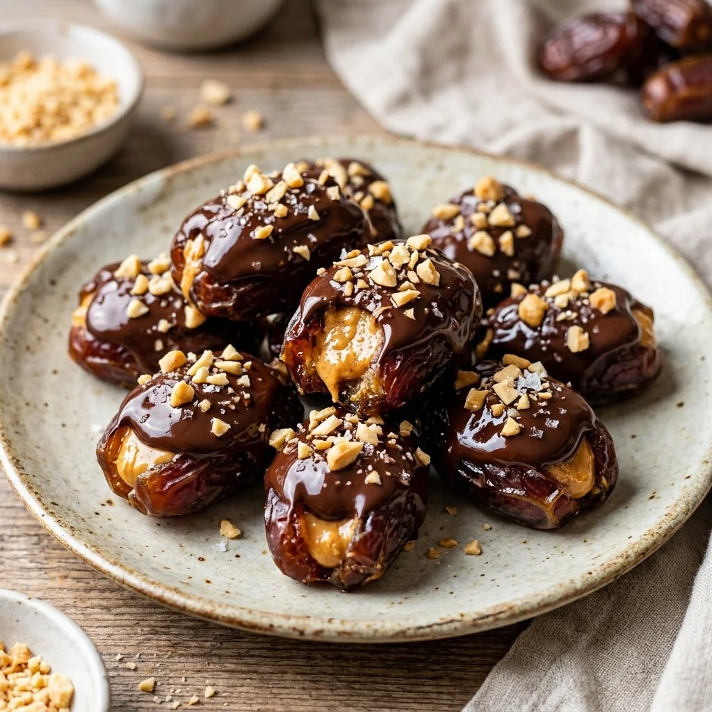 Snickers Date Bites - healthy snacks made with dates, chocolate, and peanuts