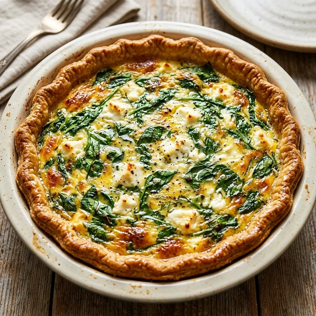 Spinach and Feta Quiche with a crispy crust and fresh ingredients
