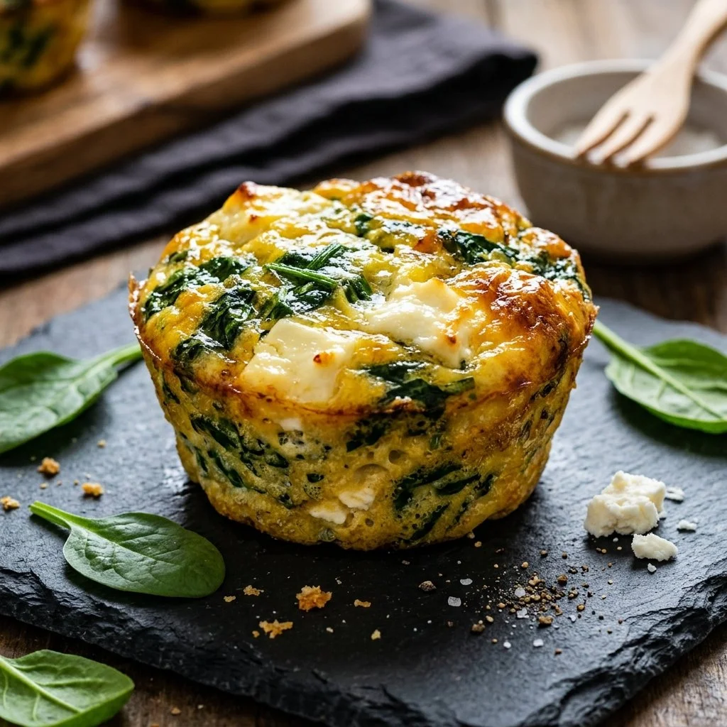 Delicious spinach feta egg muffins baked in muffin tin, perfect for breakfast.