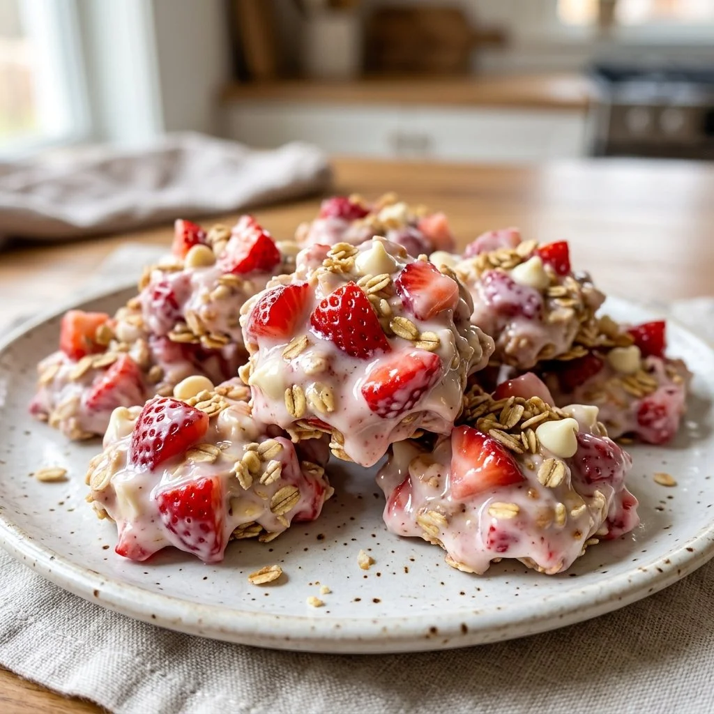 Strawberry yogurt clusters with fresh strawberries and creamy yogurt