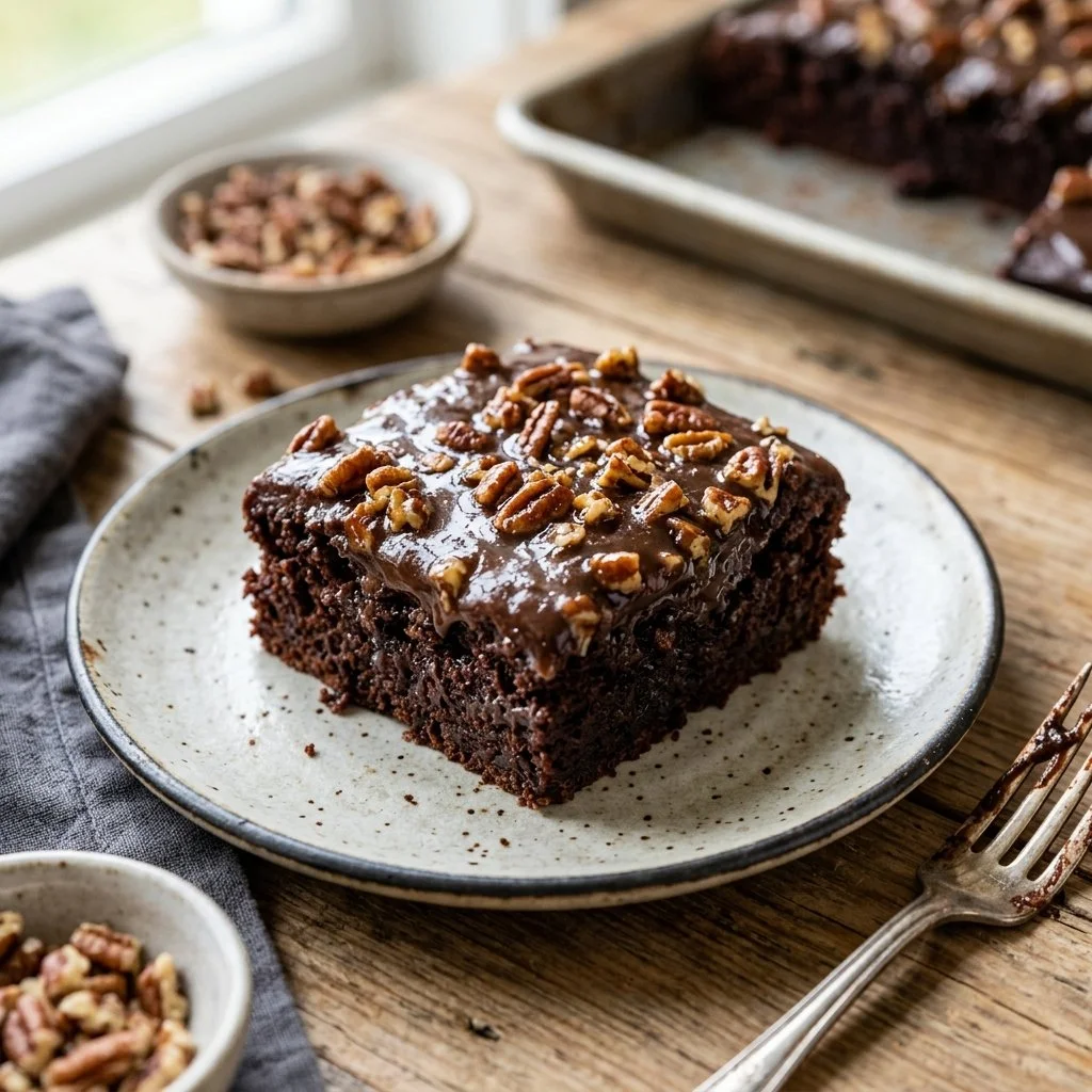 Delicious Texas Sheet Cake with chocolate frosting and sprinkles
