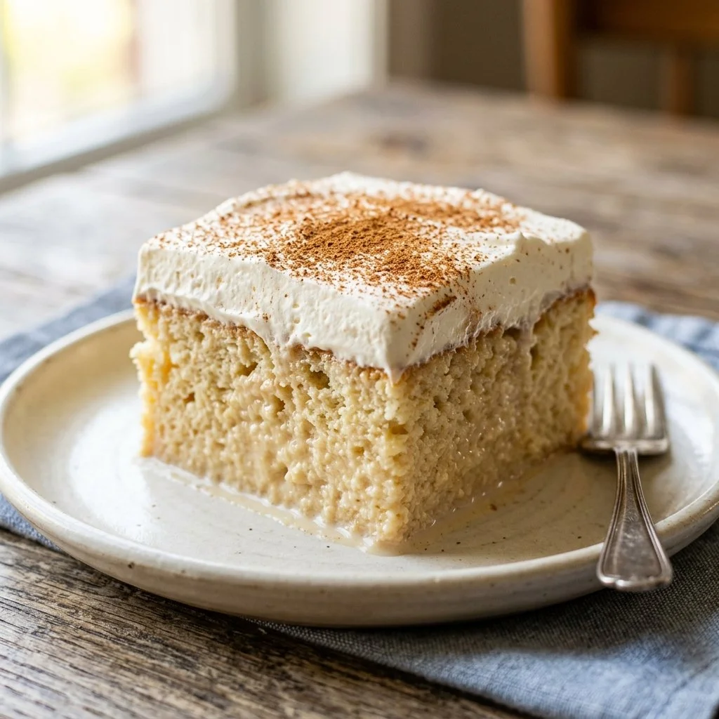 Delicious Tres Leches Cake soaked in three milks, perfect for dessert lovers.