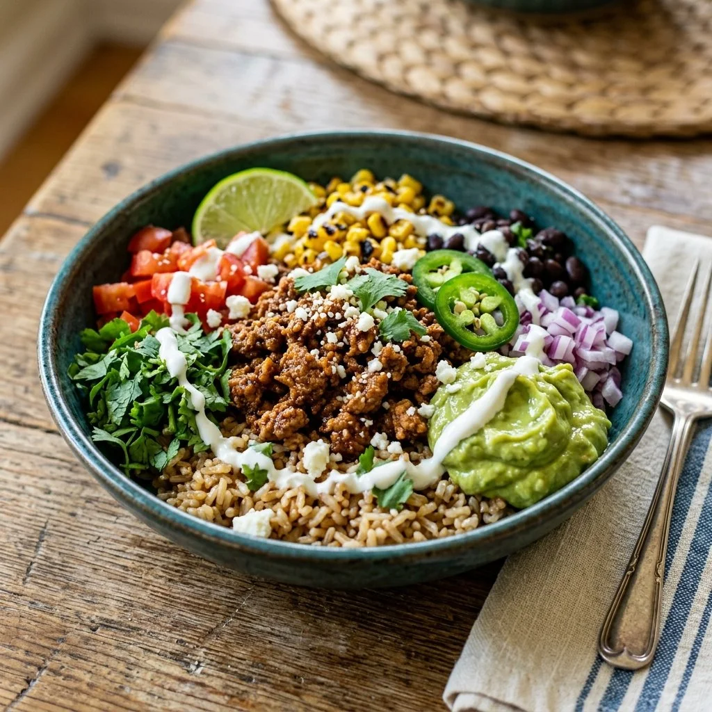 Delicious Turkey Taco Bowls filled with fresh ingredients and spices