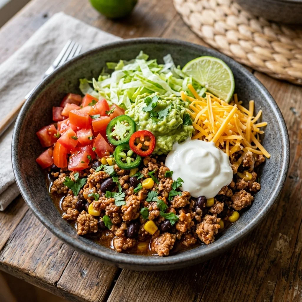 Delicious Turkey Taco Bowls with fresh toppings and vibrant ingredients