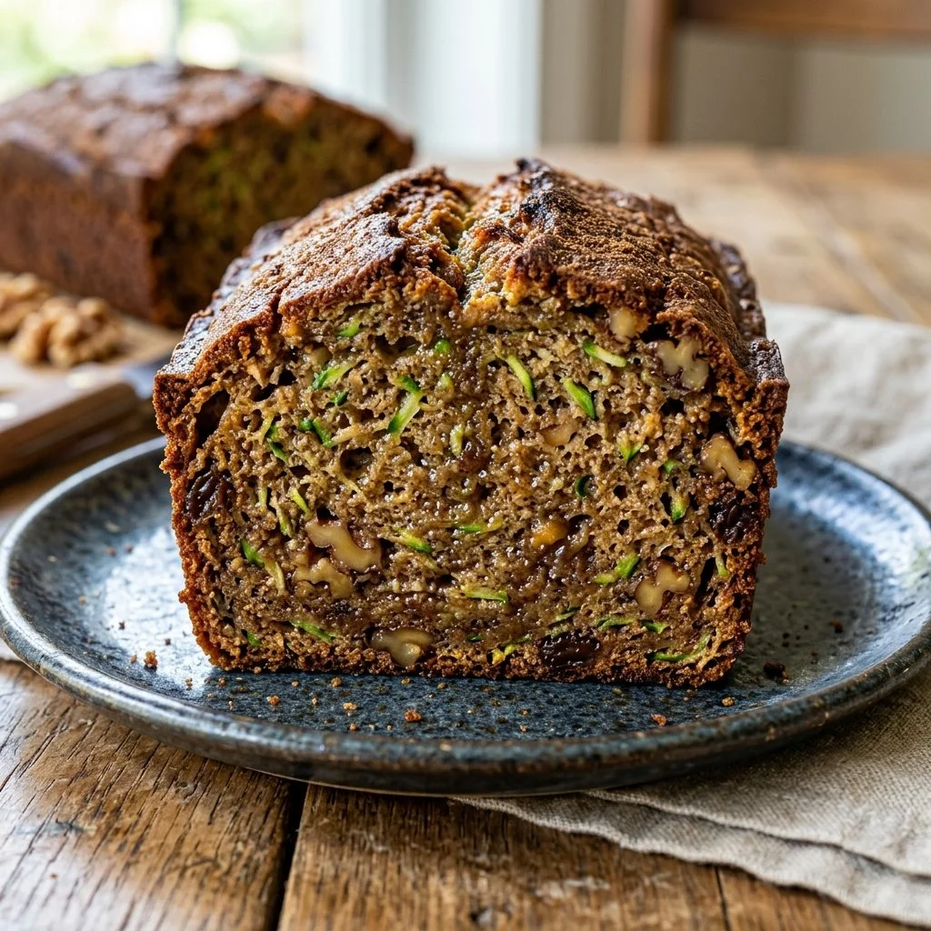 Delicious homemade zucchini bread sliced and ready to serve